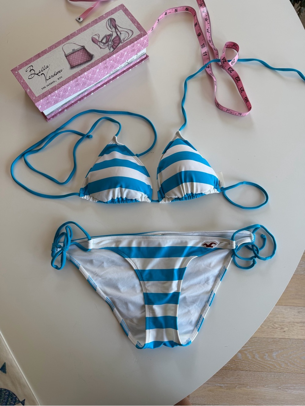 Blue & White Striped Triangle Bikini